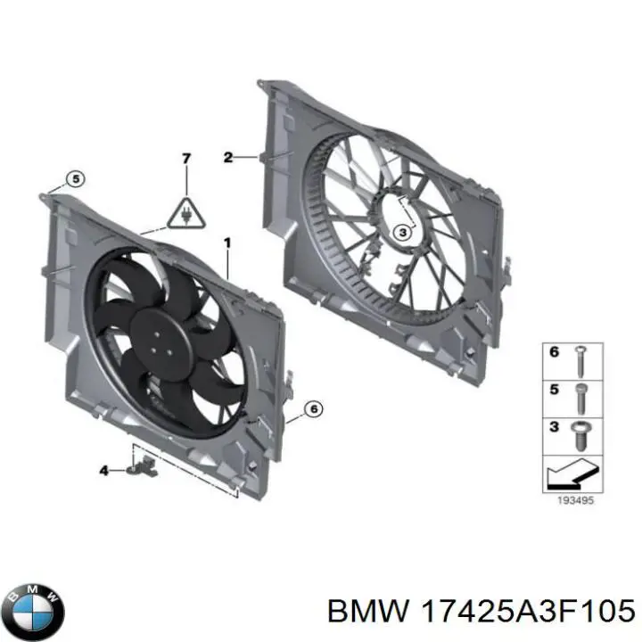 17425A3F105 BMW диффузор радиатора охлаждения, в сборе с мотором и крыльчаткой
