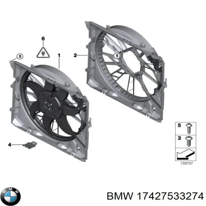 17427533274 BMW диффузор радиатора охлаждения, в сборе с мотором и крыльчаткой
