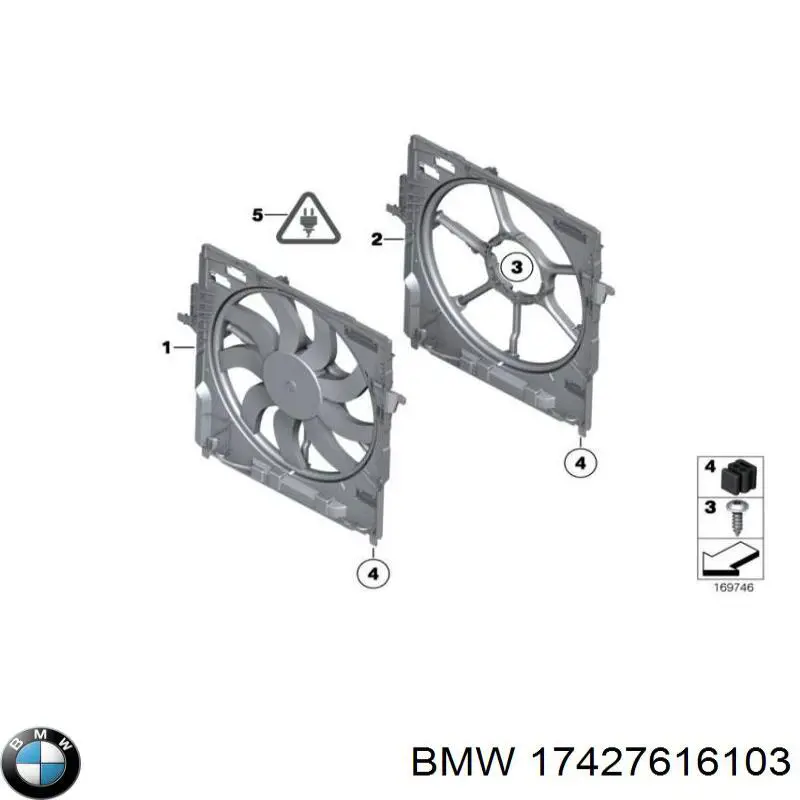 17427616103 BMW диффузор радиатора охлаждения, в сборе с мотором и крыльчаткой