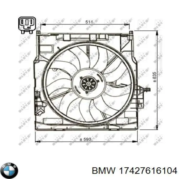 17427616104 BMW диффузор радиатора кондиционера, в сборе с крыльчаткой и мотором