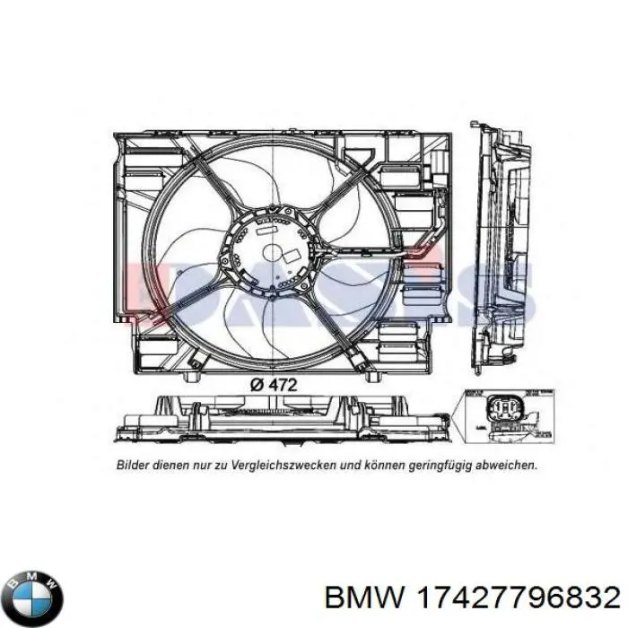 17427796832 BMW диффузор радиатора охлаждения, в сборе с мотором и крыльчаткой