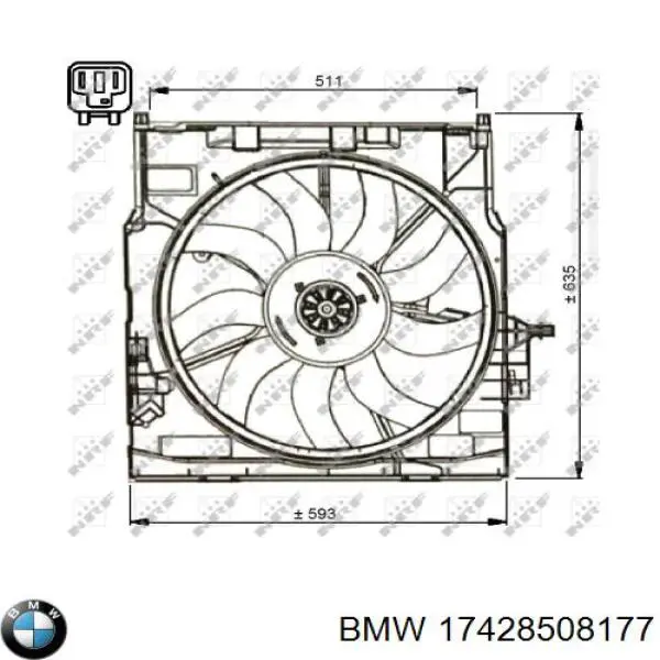 17428508177 BMW диффузор радиатора кондиционера, в сборе с крыльчаткой и мотором