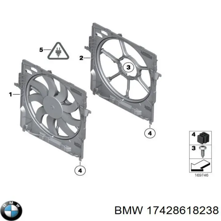 17428618238 BMW диффузор радиатора охлаждения, в сборе с мотором и крыльчаткой