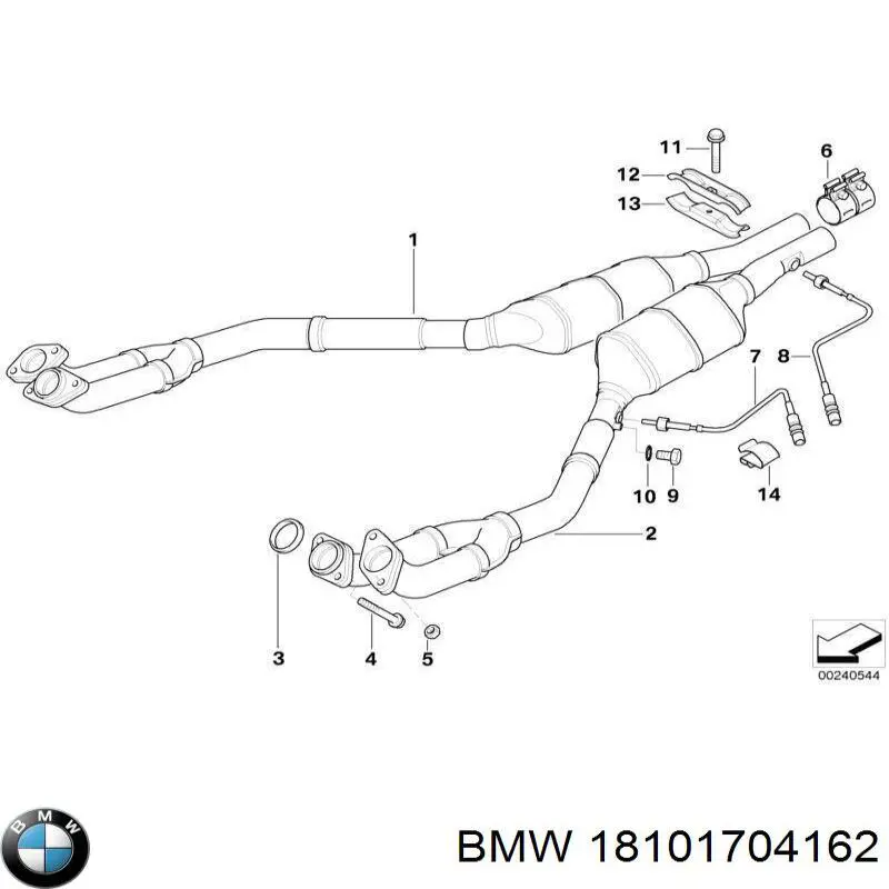 Tubo de admissão (calças) dianteiro direito do silenciador para BMW 5 (E39)