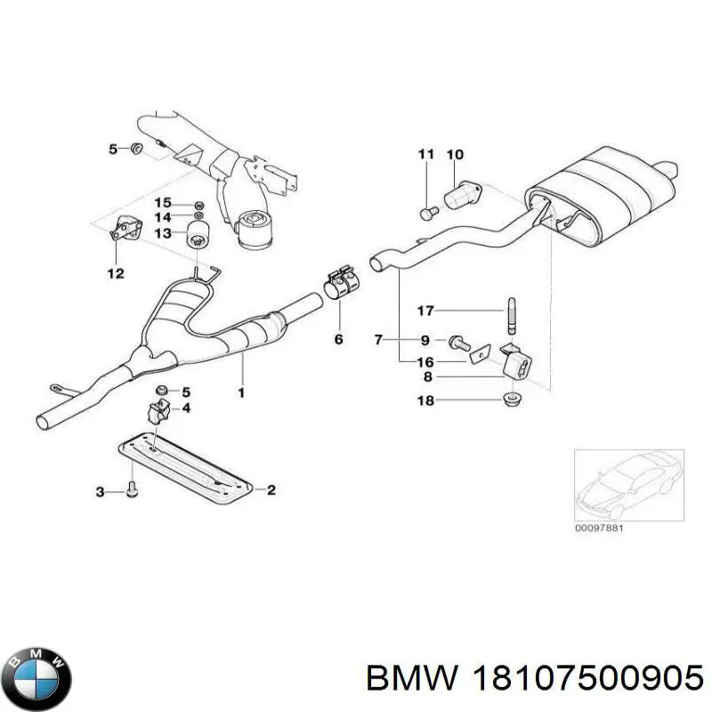 18107500905 BMW глушитель, задняя часть