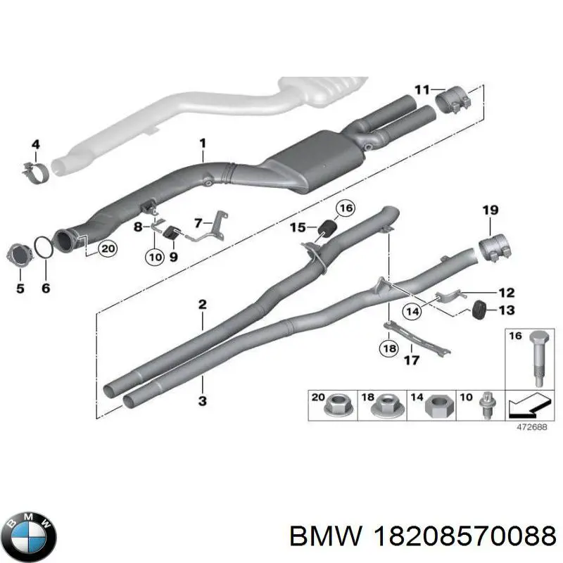 Хомут крепления глушителя задний BMW 18208570088 цена, от 31.83 USD