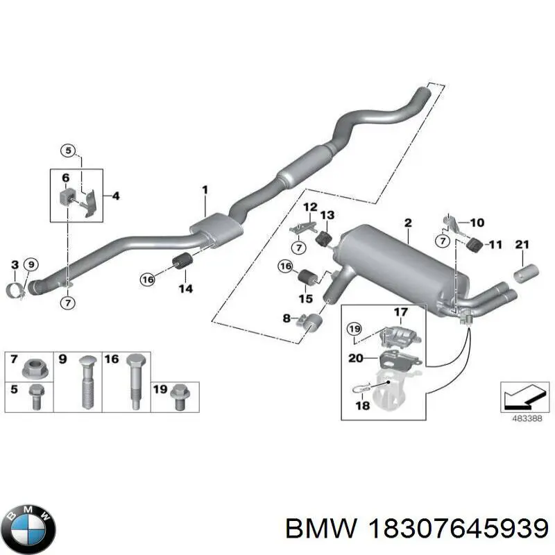 Глушитель, центральная часть 18307645939 BMW