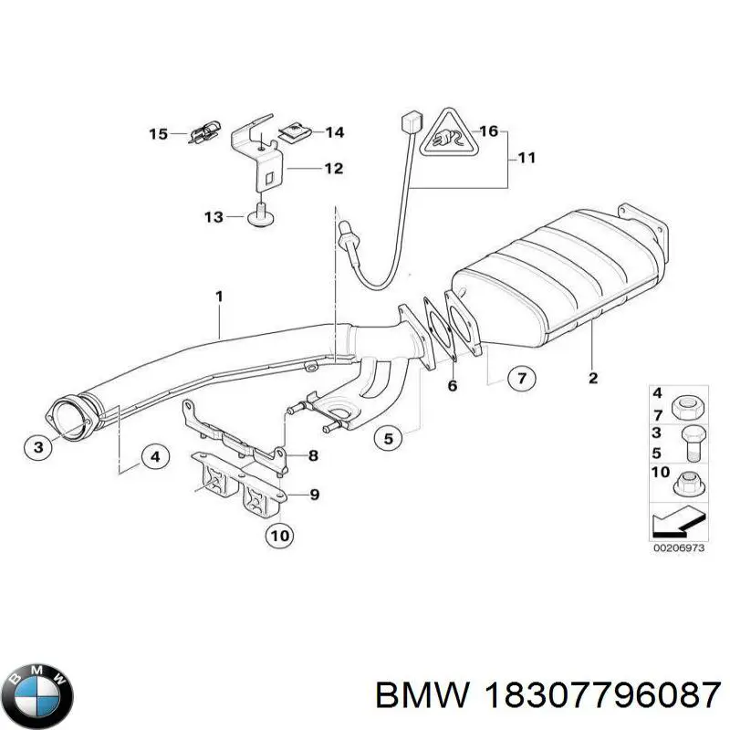 18307796087 BMW tubo de escape, desde o catalisador até o silenciador