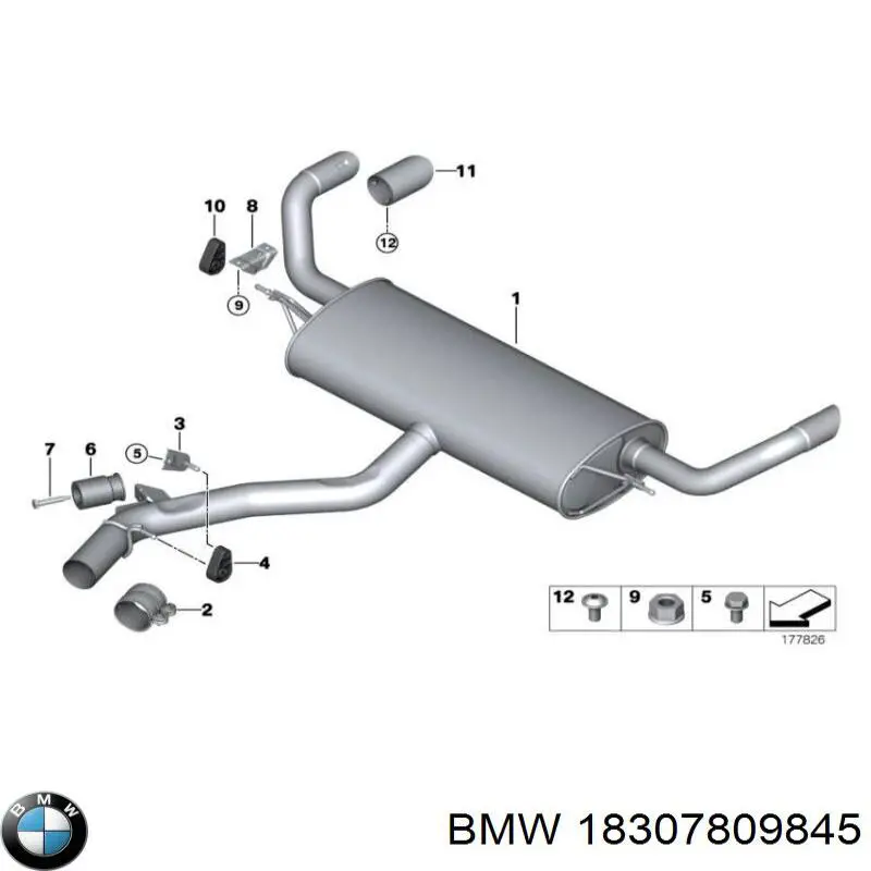 18307809845 BMW silenciador, parte traseira