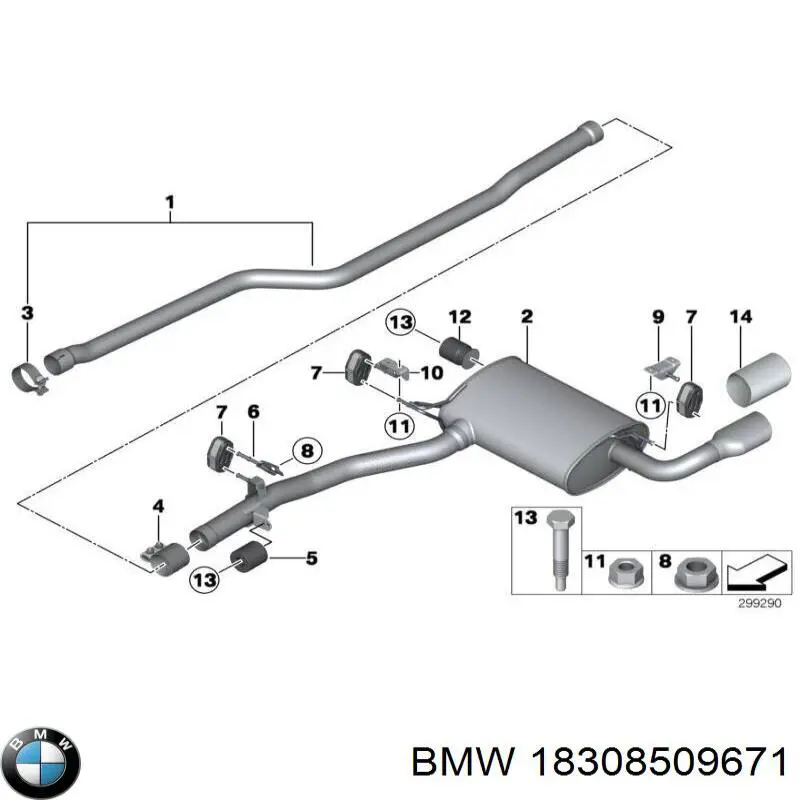 Патрубок глушителя от средней до задней части на BMW X3 (F25) купить.