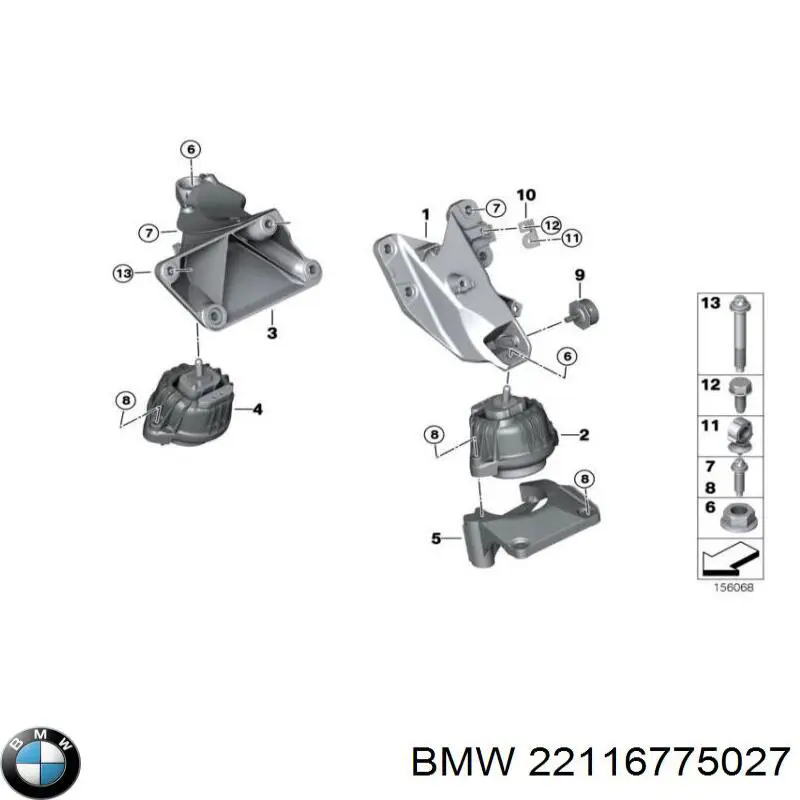 Левая подушка двигателя 22116775027 BMW