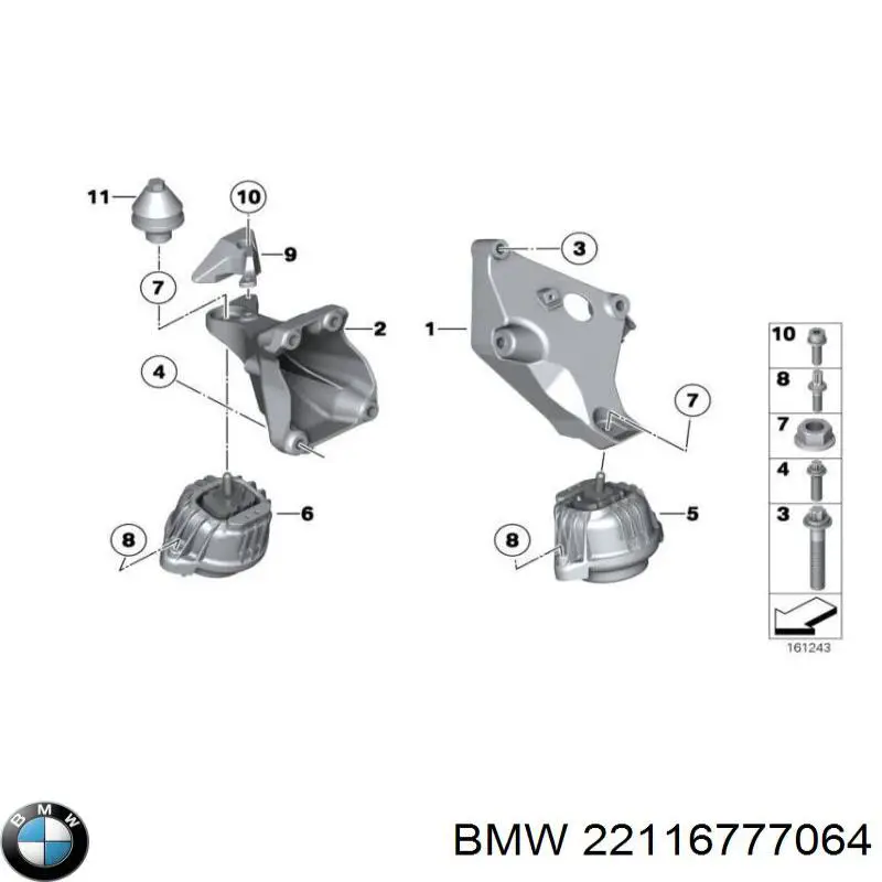 22116777064 BMW consola de coxim (apoio direita de motor)