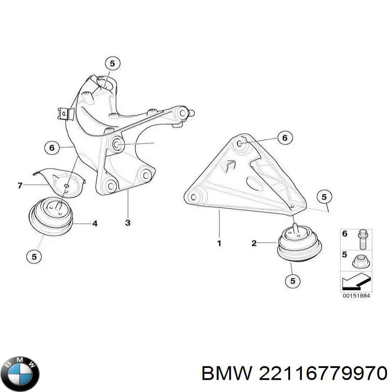 Левая/правая опора двигателя 22116779970 BMW