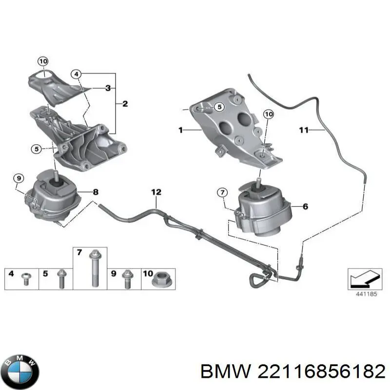 Кронштейн подушки (опоры) двигателя правой 22116856182 BMW