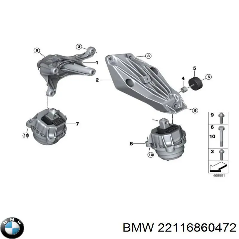 22116860472 BMW coxim (suporte direito de motor)