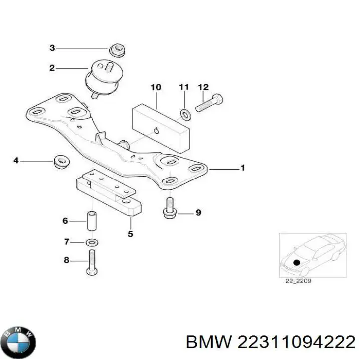 22311094222 BMW viga de fixação da caixa de mudança