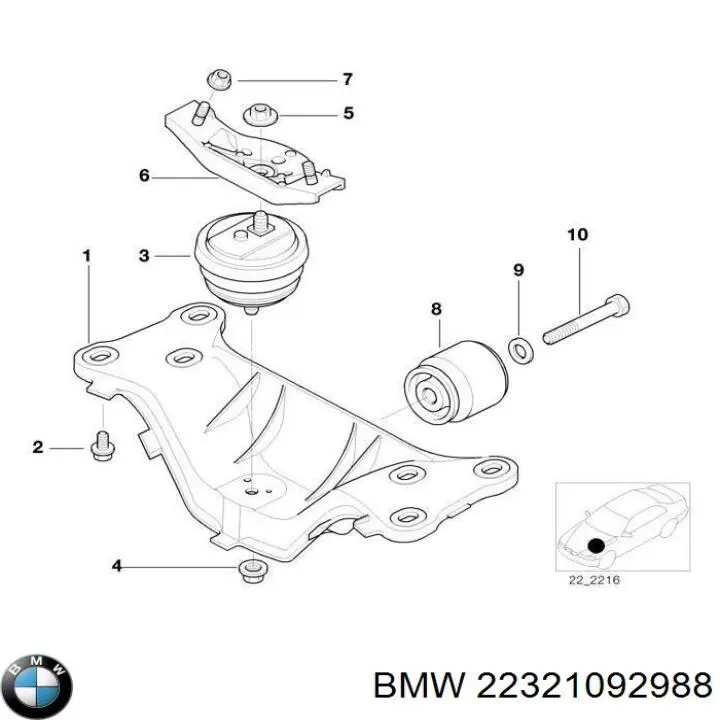 Балка крепления коробки передач BMW 22321092988 цена, от 10.16 USD