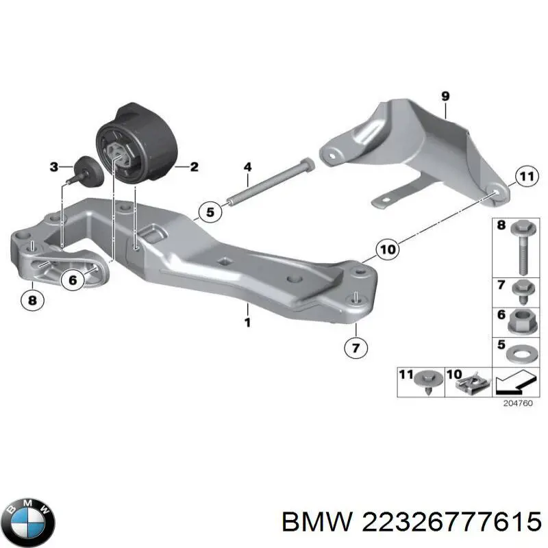 22326777615 BMW viga de fixação da caixa de mudança