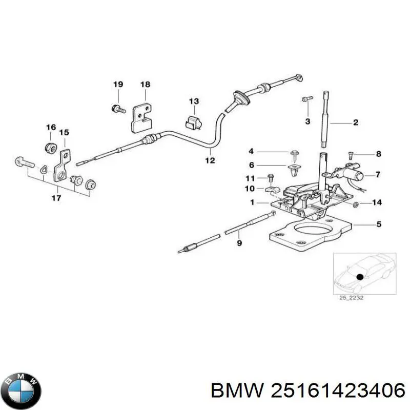 Трос переключения передач 25161423406 BMW