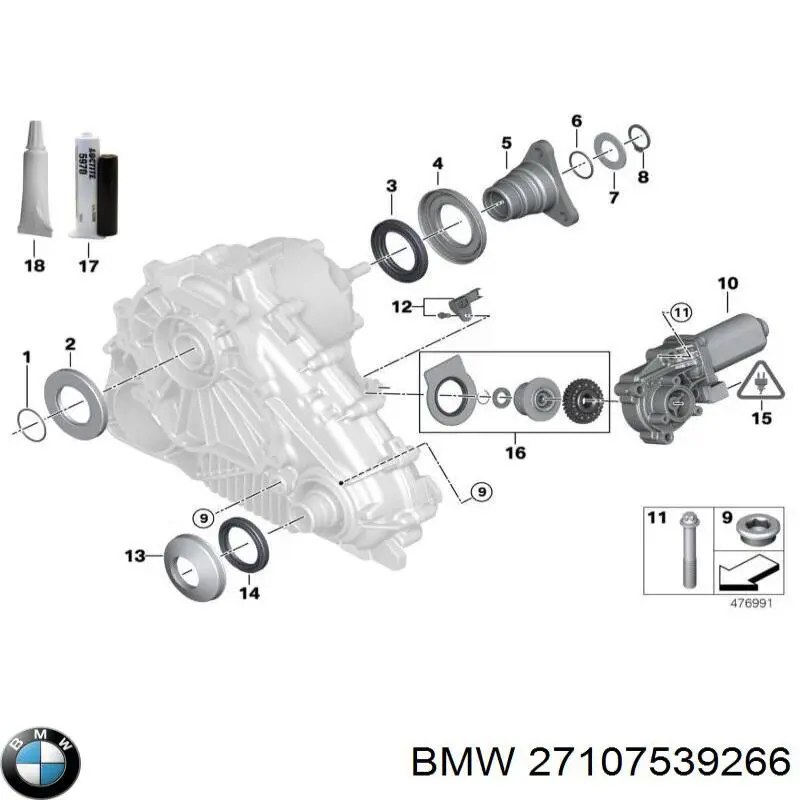 Сальник роздавальної коробки, передній вихідний 27107539266 BMW