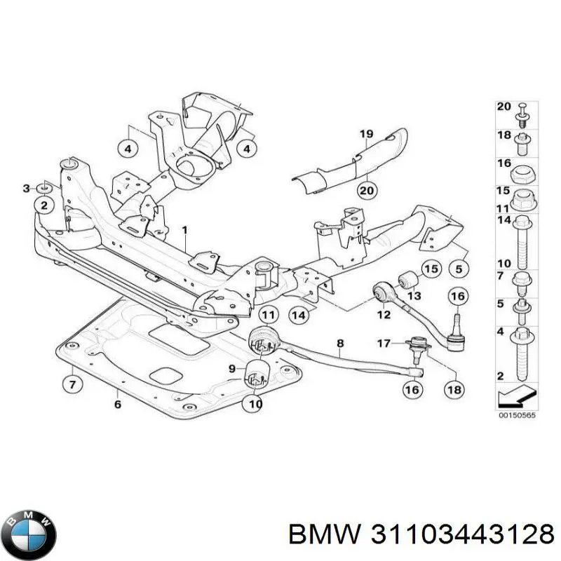 31103443128 BMW braço oscilante inferior direito de suspensão dianteira