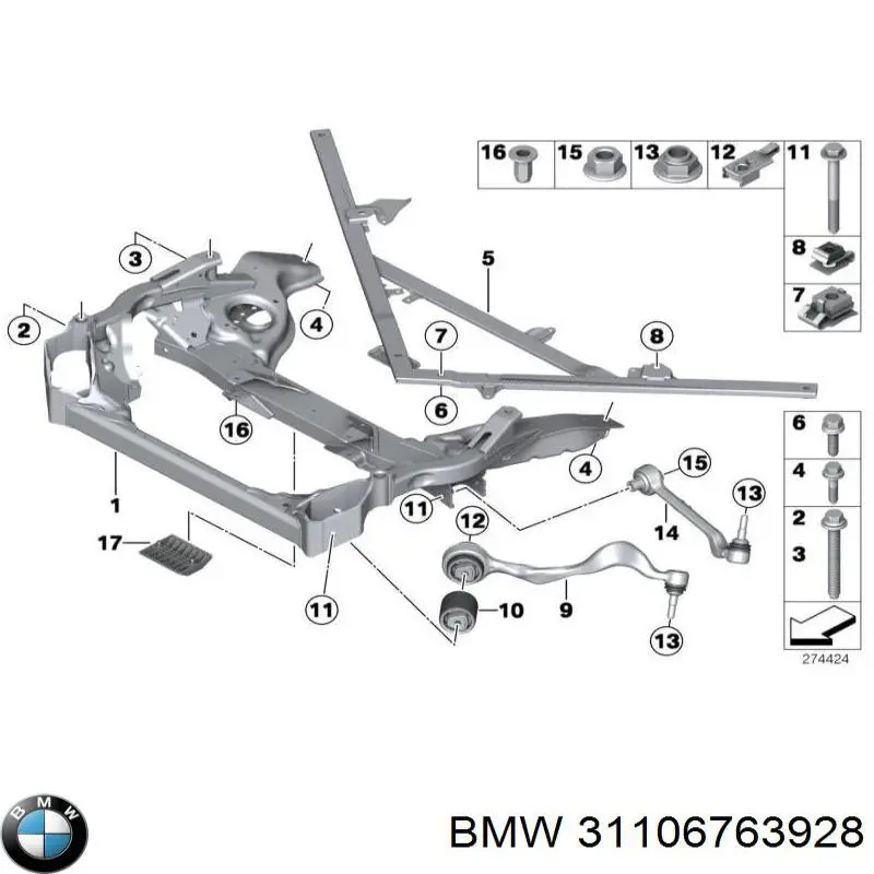 Болт переднего рычага, нижнего BMW 31106763928 цена, от 6.93 USD