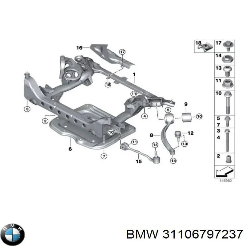 31106797237 BMW parafuso de fixação de braço oscilante dianteiro, inferior