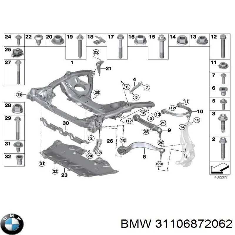 31106872062 BMW parafuso de fixação de braço oscilante dianteiro, inferior