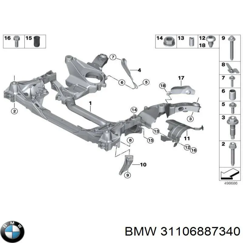 Купить 6887340 BMW Поперечина передней подвески