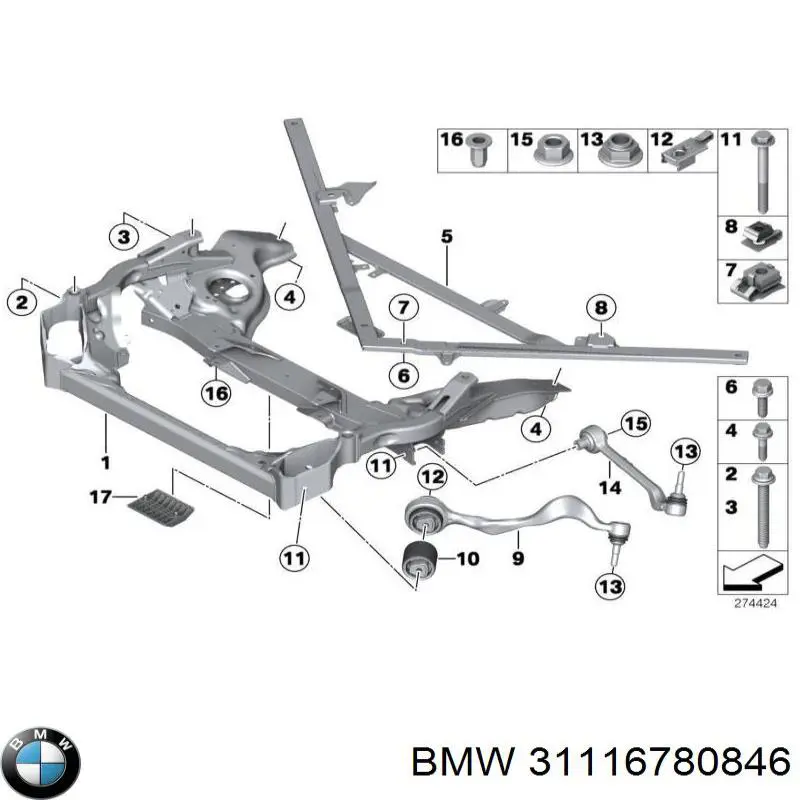 31116780846 BMW viga de suspensão dianteira (plataforma veicular)