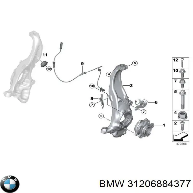 Цапфа (поворотный кулак) передний левый BMW 31206879169 цена, от 253.95 USD