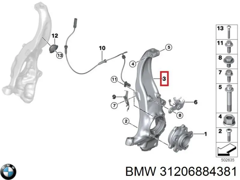 Цапфа (поворотный кулак) передний левый BMW 6884381 цена, от 215.38 USD