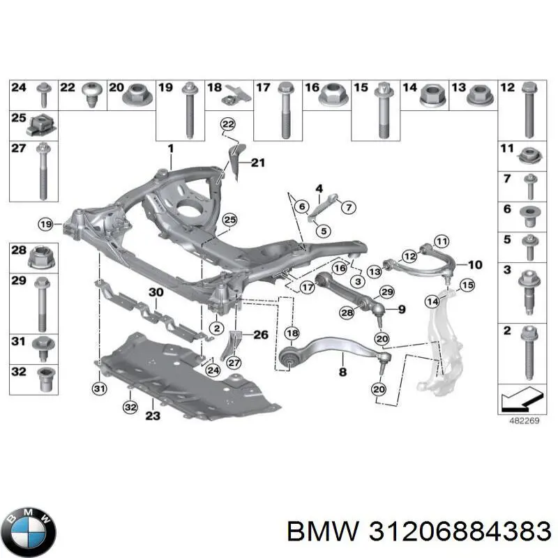 Цапфа (поворотный кулак) передний левый BMW 31206884383 цена, от 217.27 USD