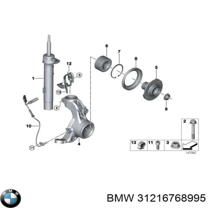 Цапфа (поворотный кулак) передний левый 6768995 BMW