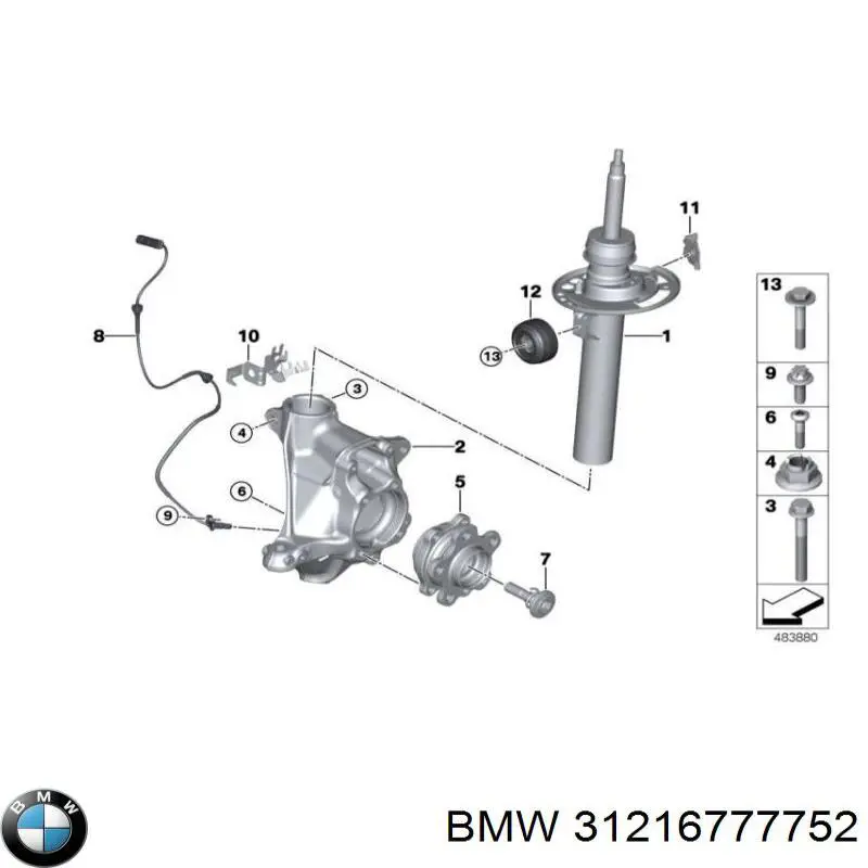 Цапфа (поворотный кулак) передний правый BMW 31216777752 цена, от 40.91 USD