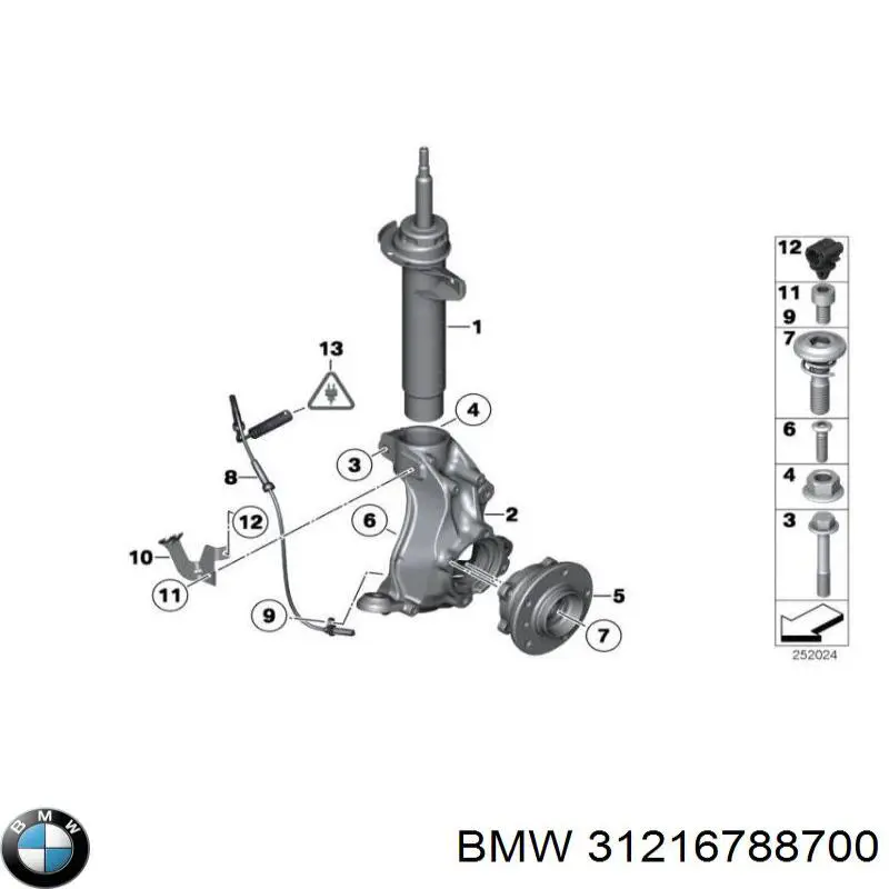 Pino moente (extremidade do eixo) dianteiro direito para BMW X1 (E84)