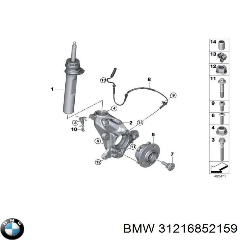 Цапфа (поворотный кулак) передний левый BMW 31216852159 цена, от 126.98 USD