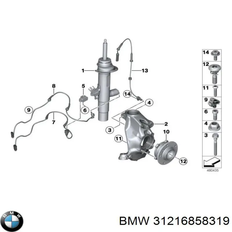 Цапфа (поворотный кулак) передний левый BMW 31216858319 цена, от 362.29 USD