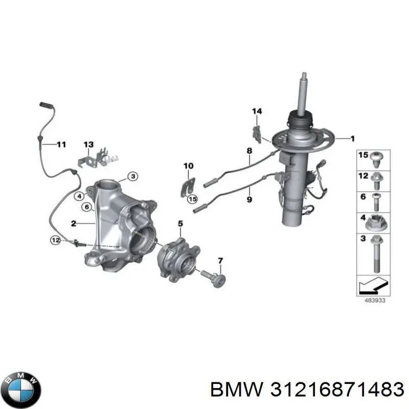 31216871483 BMW Цапфа - поворотный кулак передний, левый