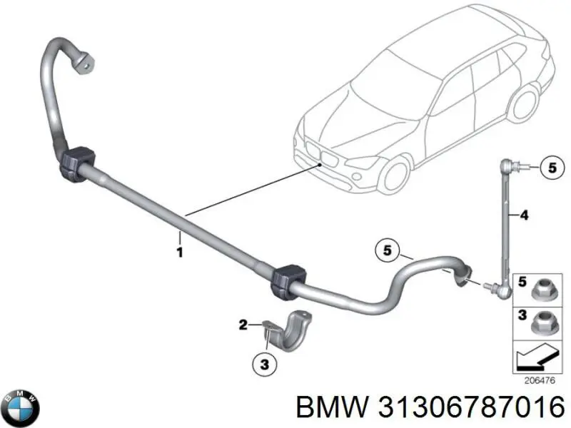 Хомут крепления втулки стабилизатора переднего 31306787016 BMW