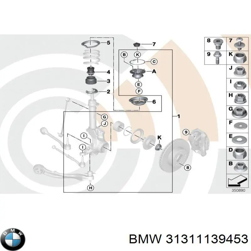 Tuerca, Vástago de amortiguador 31311139453 BMW