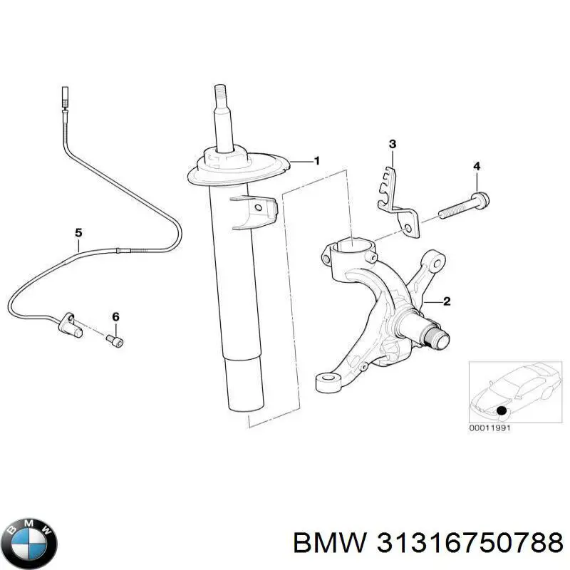 Амортизатор передний правый 31316750788 BMW