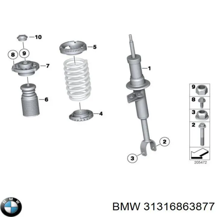 Амортизатор передний левый 31316863877 BMW