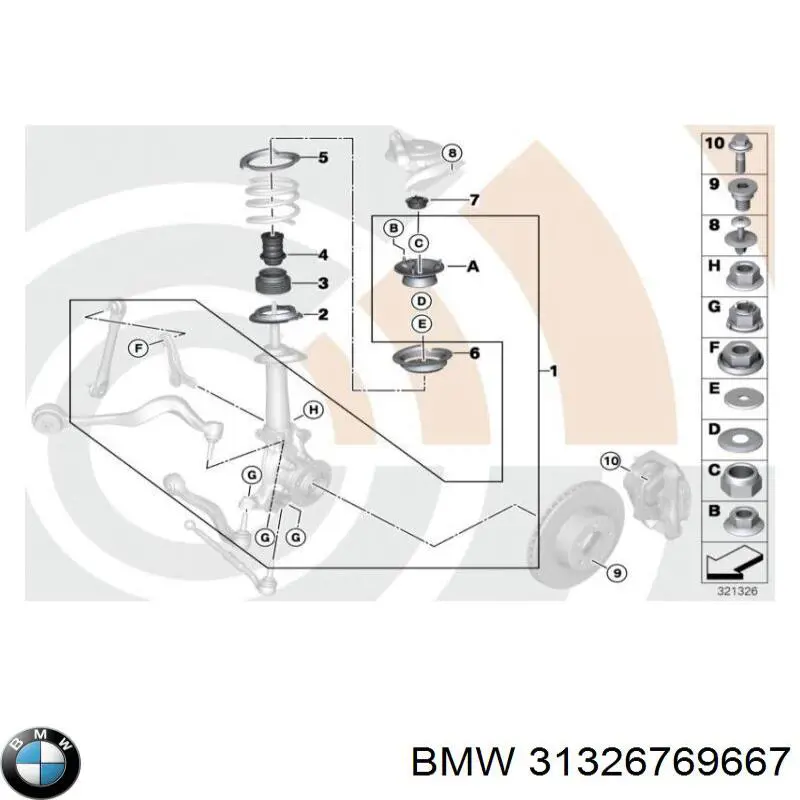 Купить 31326769667 BMW Тарелка передней пружины верхняя металлическая