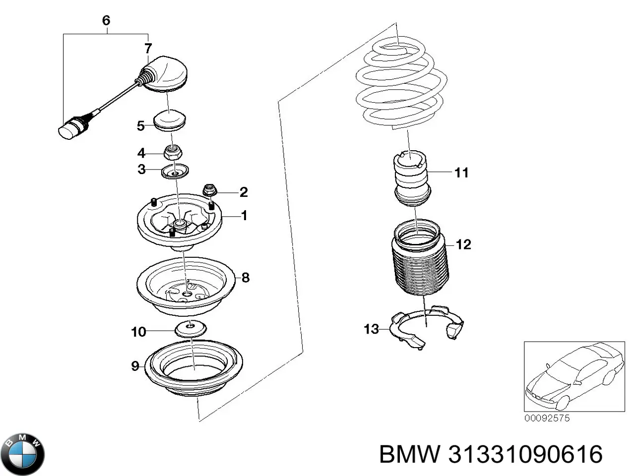 Cubierta amortiguador, Delantero 31331090616 BMW