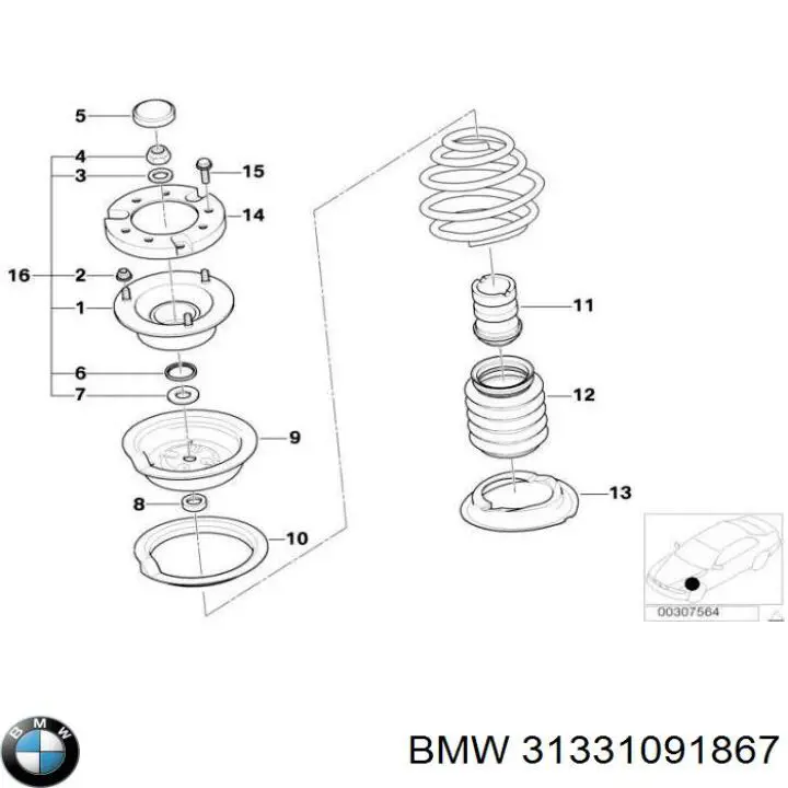 Caja de muelle, Eje delantero, arriba 31331091867 BMW