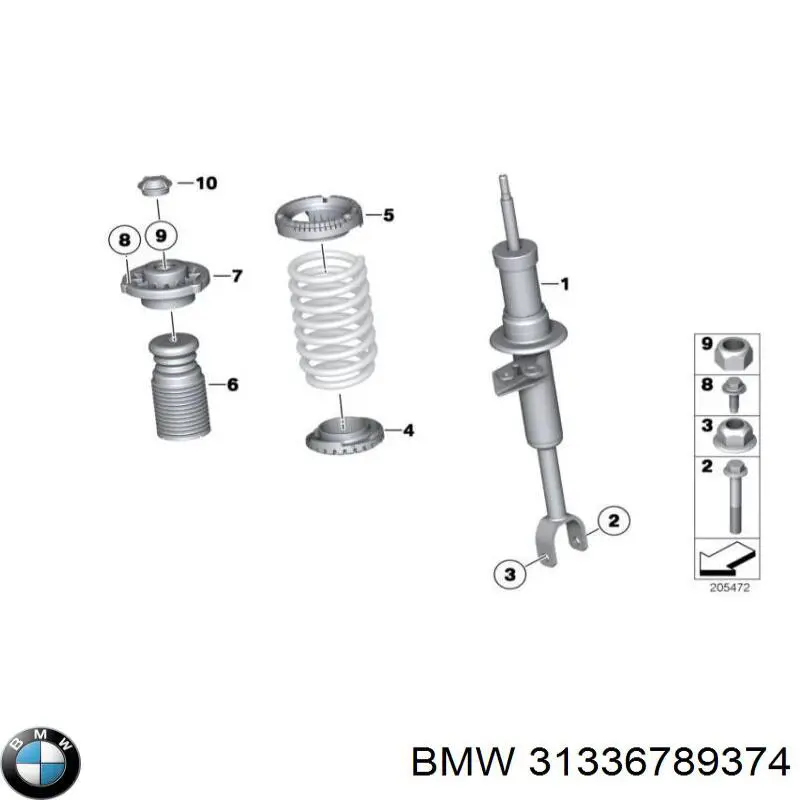 31336789374 BMW pára-choque (grade de proteção de amortecedor dianteiro + bota de proteção)