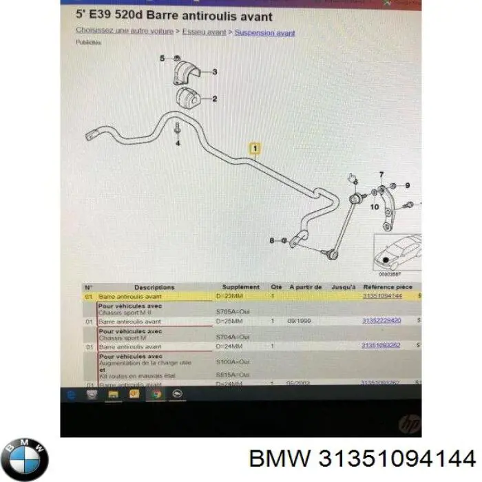 Стабилизатор поперечной устойчивости передний BMW 5 седан (E39) (1995 - 2003) цена, от 12.93 USD