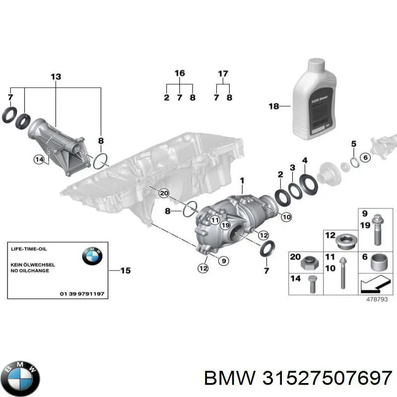 Сальник хвостовика редуктора переднего моста BMW 31527507697