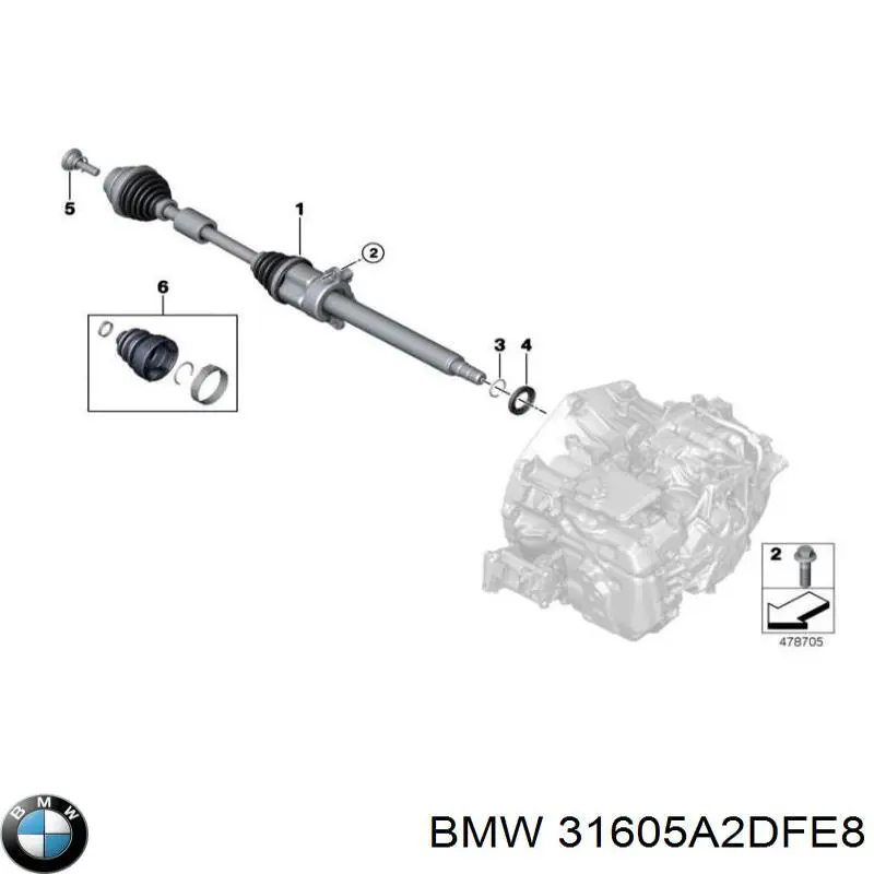 31608661686 BMW Полуось передняя, правая